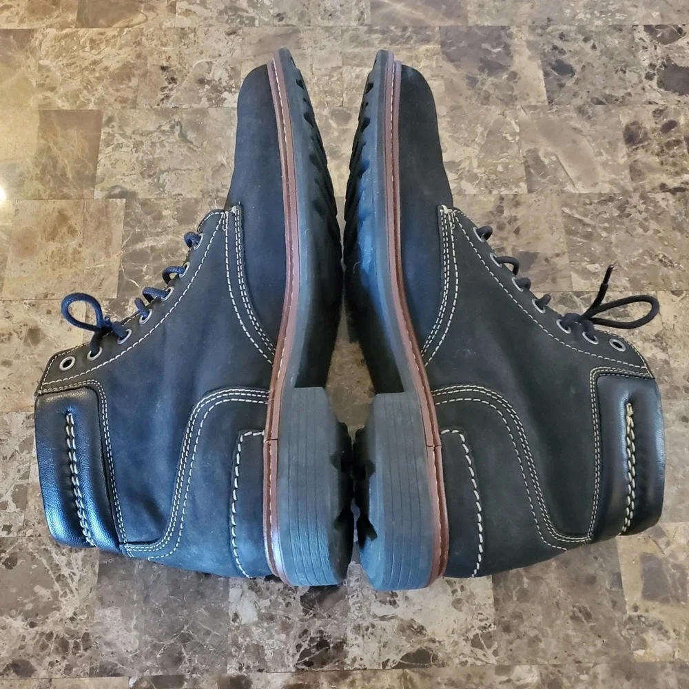 Cole Haan Black Leather Lace-Up Ankle Boots with Brown Trim